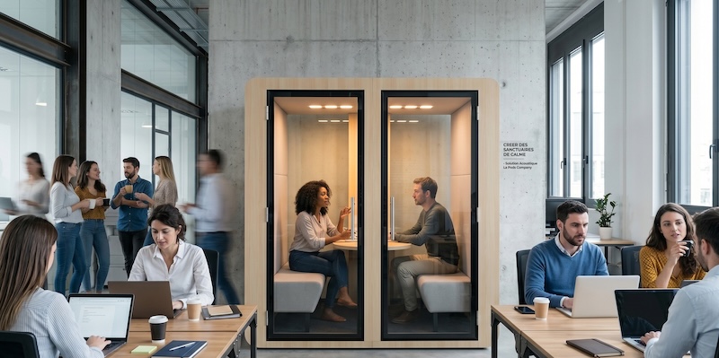 cabine acoustique La Pods Company installée dans un open space de bureau